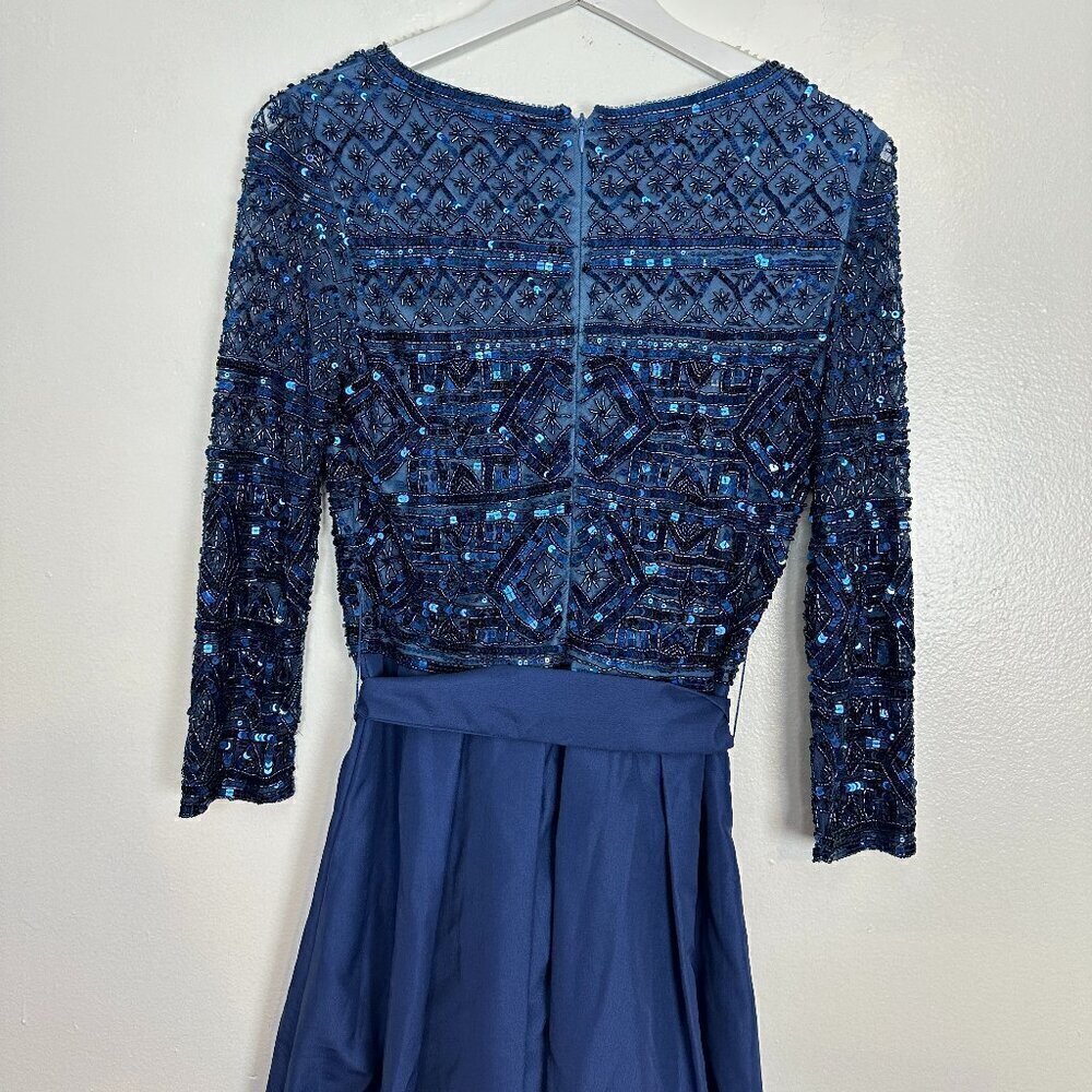 PISARRO NIGHTS Beaded Tie Waist Taffeta Gown in Denim 427 Size US 6 NWT - Picture 10 of 10